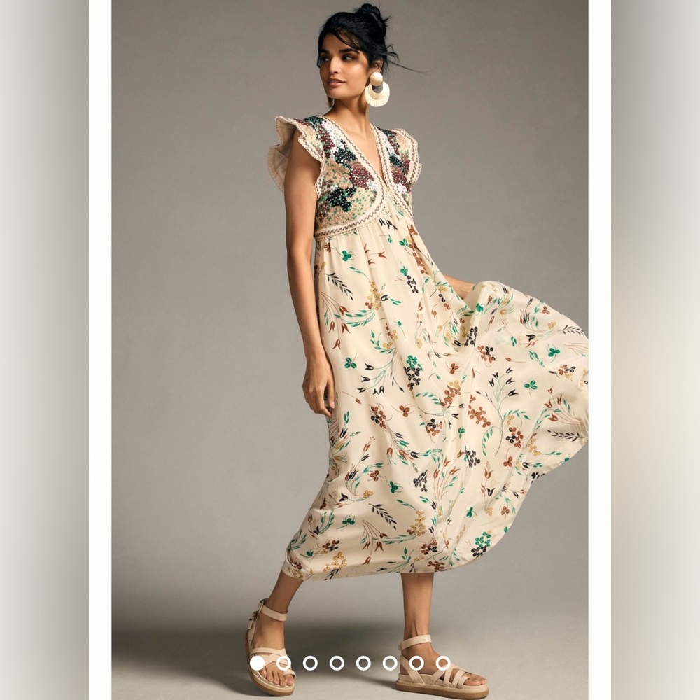 Anthropologie Printed V-Neck Maxi Dress
